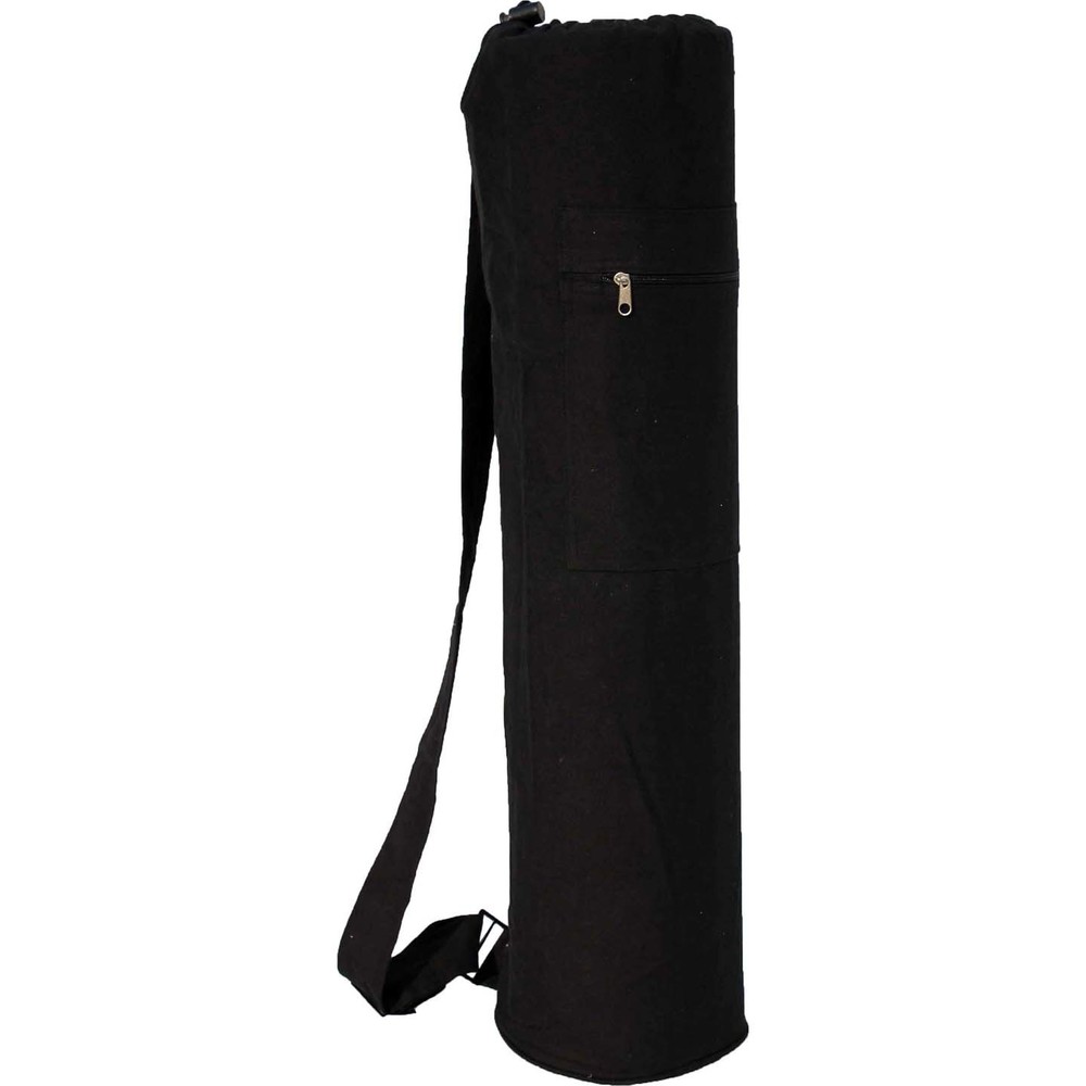 YMB114 Solid Black Mat Bag - Dyed Cotton Canvas, Size 75x19 cm, Weight 350 grams | Ideal for Yoga Mat Storage, Drawstring Design