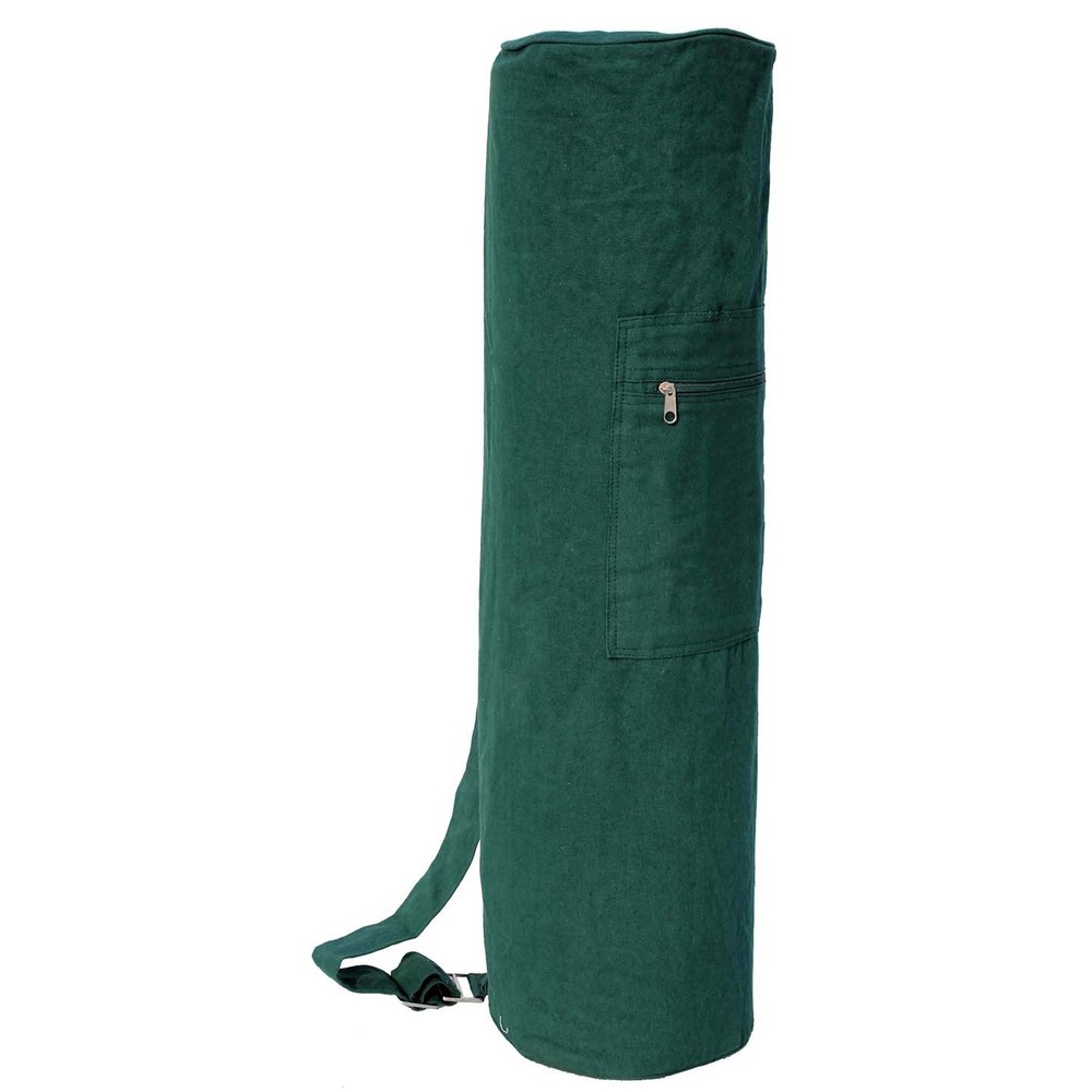YMB115 Solid Green Mat Bag - Dyed Cotton Canvas, Size 75x19 cm | Drawstring Design for Yoga Mat Storage