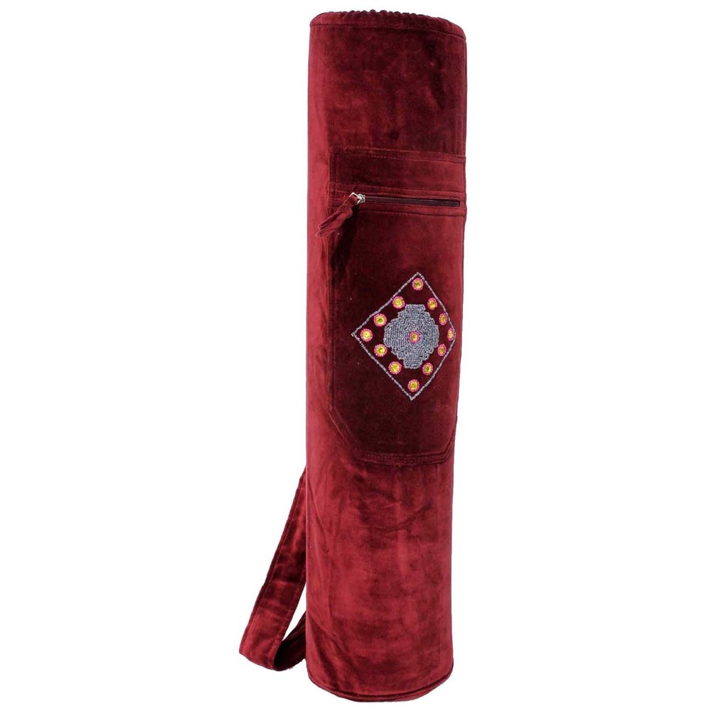 Velvet Yoga Mat Bag - 75x19 cm, 350 grams Weight, Red Drawstring Design