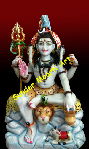 Marble Shiva Statue - Handmade Marble, 12 to 66 Inches Height, Colorful Finish, Polished Fine Carving | Durable, Easy to Clean, Eco-Friendly Design