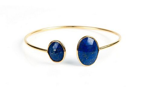 Lapis Lazuli Bangle - Natural AAACabochon, 925 Sterling Silver Vermeil, Ethnic Style for Women, Ideal for Weddings and Anniversaries
