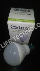 Gemix LED Bulb - Ceramic & Glass, Round Shape, White Color | 5W LED Light Source, Power Saving, Free Maintenance, Accurate Dimensions