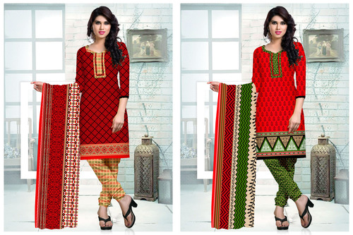लाल मुद्रित सलवार कमीज सामग्री