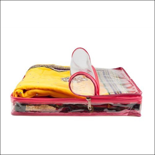 Saree Cover Bags India - PVC, 14x16 Inches, Pink, Zipper Closure, 1 Kg Capacity, Transparent, Moisture Proof, Reusable, Lightweight, Soft, Matte Finish