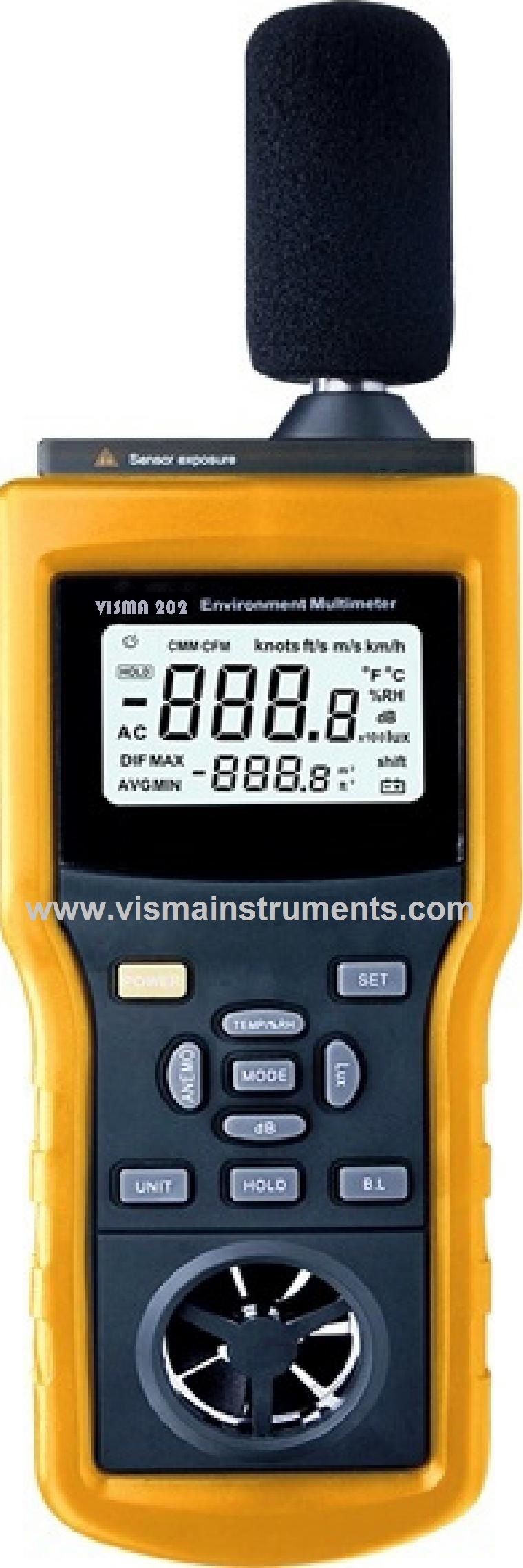 Anemometer With Temperature, Humidity, Light, And Sound Level Measurement