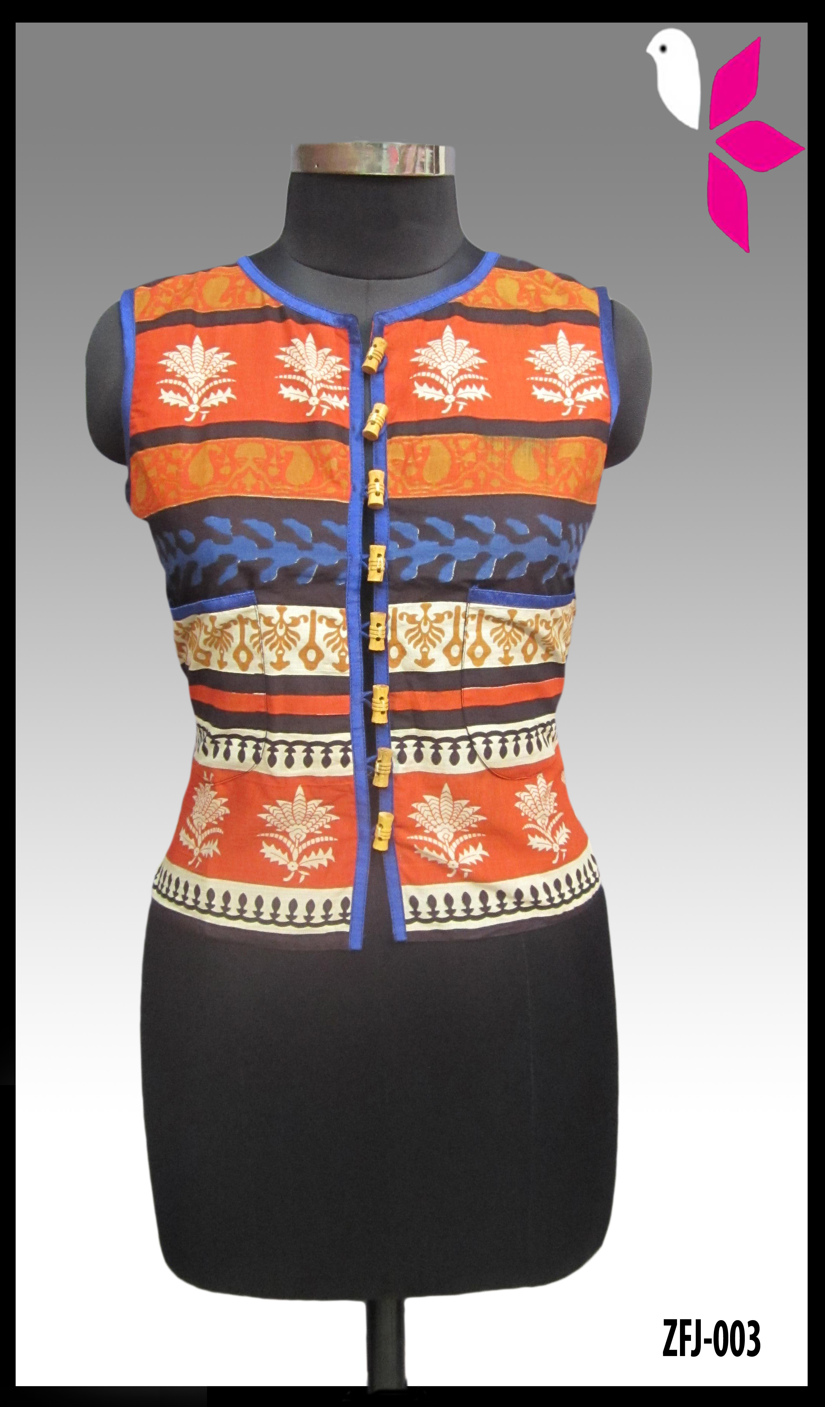 Cotton Printed Kurti Jacket - Cotton, 18 Inches, Blue | Wrinkle Free, Shrink Resistant, Colorfast, Stylish Design