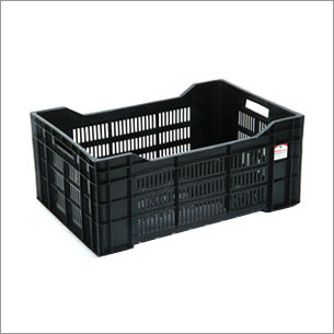 Fruit Plastic Crates - 48 Ltr Capacity, 570x370x246 mm Size | Durable Black Plastic, Lightweight Design