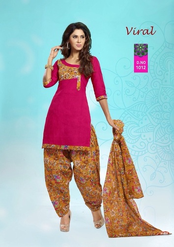New Design Salawar Kameez Materials - Cotton, Short Sleeves, Floral Patterns, Pink Color | Lightweight, Skin-Friendly, Easy to Wash