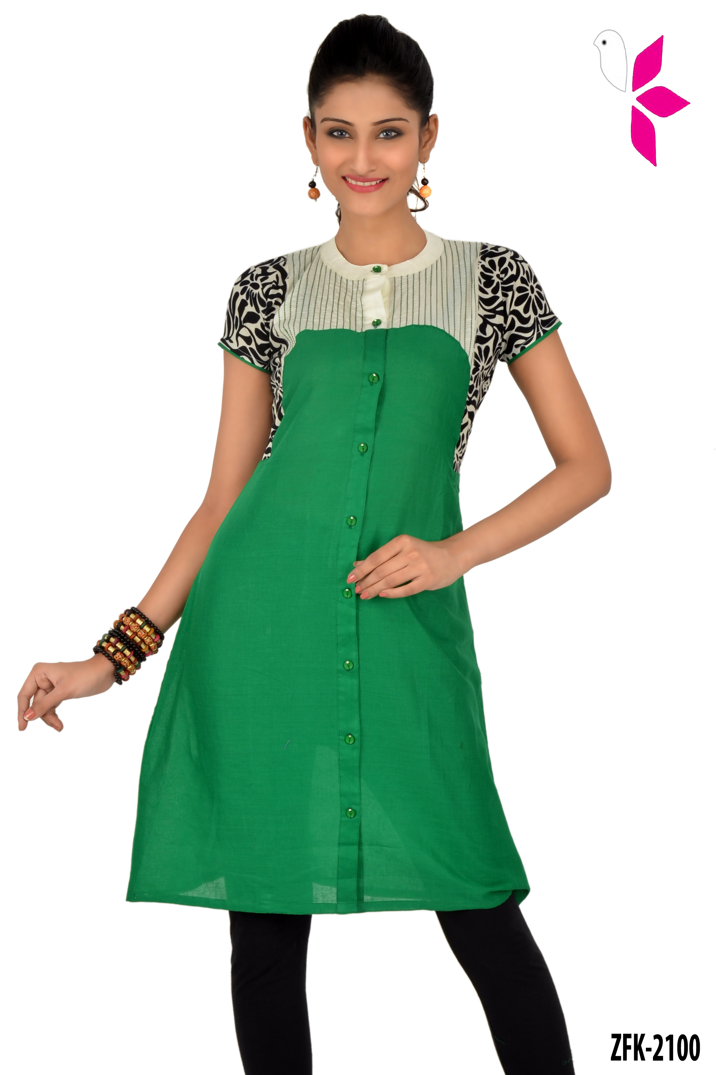 Cotton Kurti - Knee Length Blue, Mandarin Neck, Long Sleeves | Soft Fabric, Elegant Design, Comfortable Fit