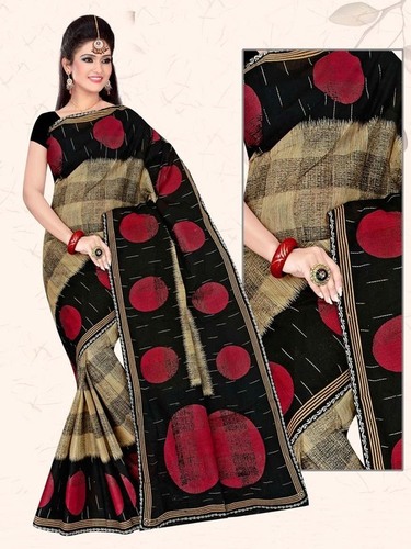 ब्लैक कॉटन प्रिंटेड साड़ी जेतपुर