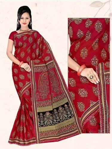 मेरून डार्क रेड कॉटन साड़ी
