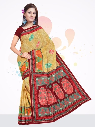 प्रिंटेड मान्यता पर्पल कॉटन साड़ी