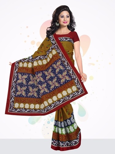 मल्टीकलर कॉटन प्रिंटेड साड़ी