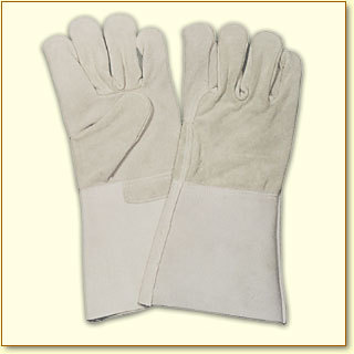 Hand Gloves Leather - Industrial Use, Leather Material, White Color, Men's Size | Durable Padding for Protection Against Harmful Substances