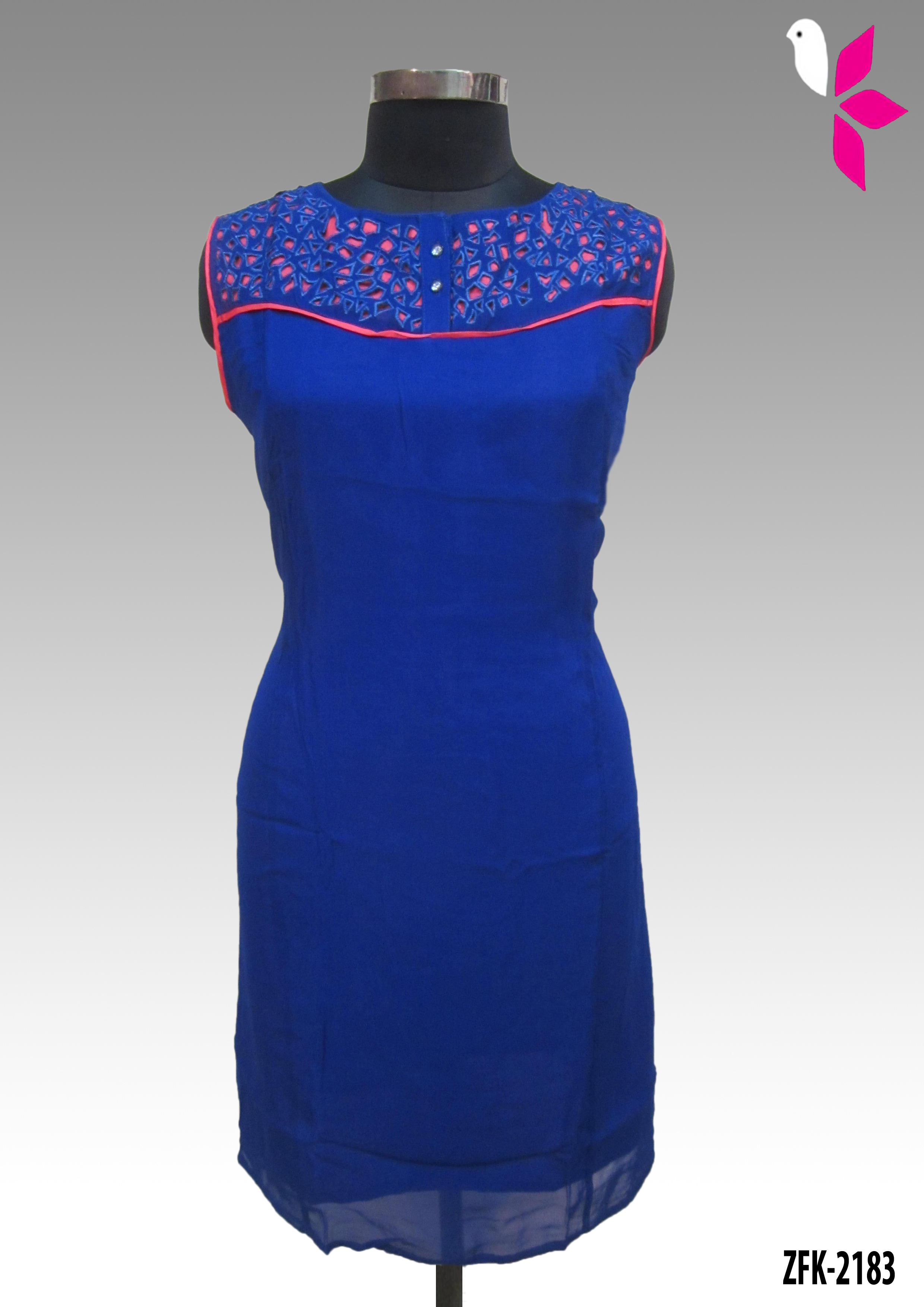 Georgette Designer Kurti - Georgette, Knee-length, Pink | Round Neck, Sleeveless, Cutwork Details, Comfortable Fit
