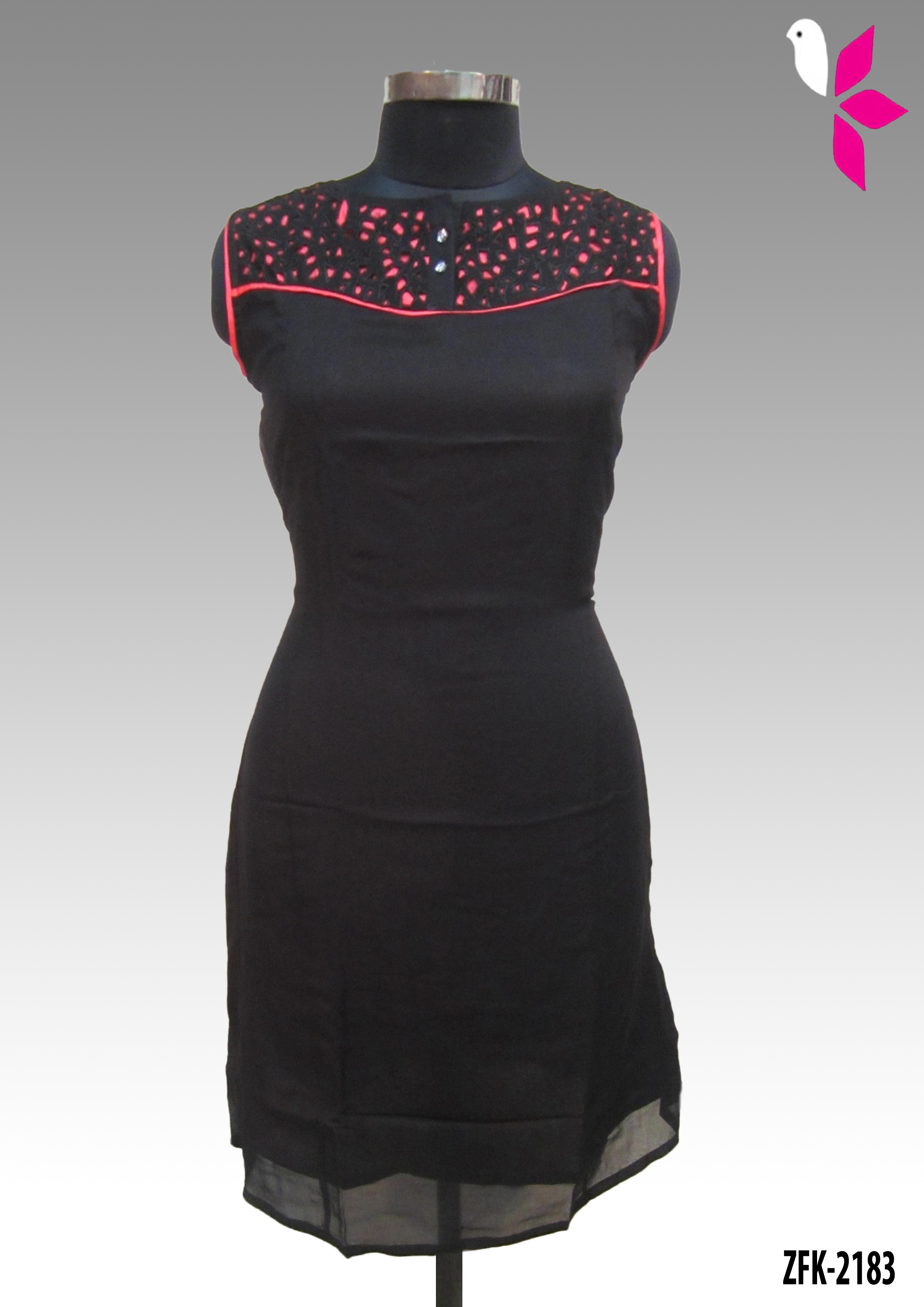 Georgette Designer Kurti - Georgette, Knee-length, Pink | Round Neck, Sleeveless, Cutwork Details, Comfortable Fit