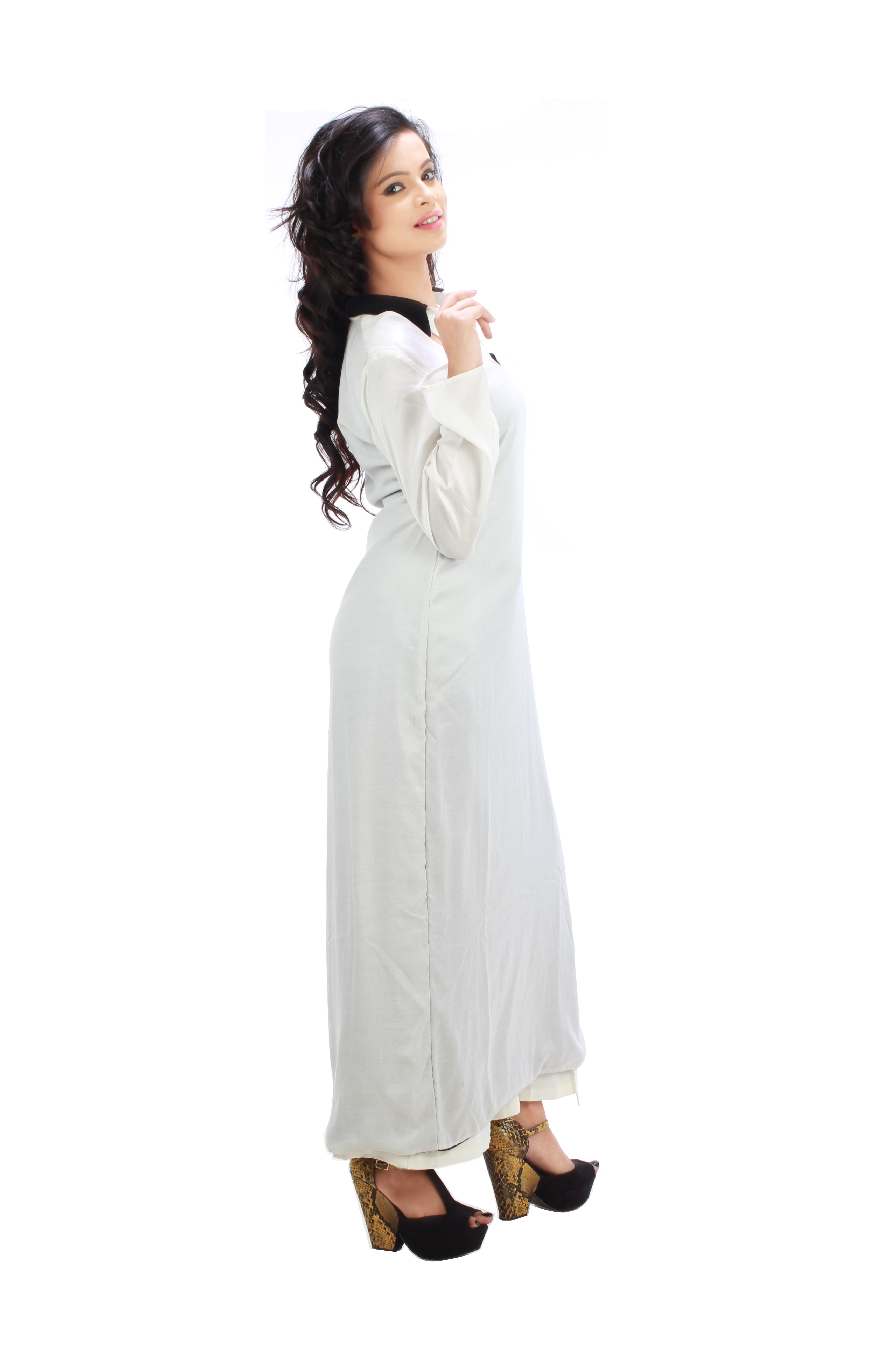  White Satin Long Kurti