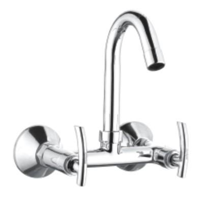 Brass Wall Mixer Sink - Round Standard Size, Wall Mounted With Swivel Spout