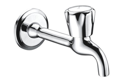 Brass Bib Tap - Long Body, Wall Mounted Design | Durable Brass and Stainless Steel, Round Shape, Standard Size