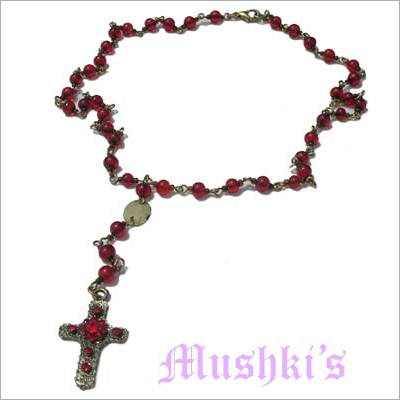 Handmade Beaded Rosary Long Necklace - 24 Inch, Copper Alloy with Imitation Pearls, Unisex Design for Anniversary and Wedding Gifts