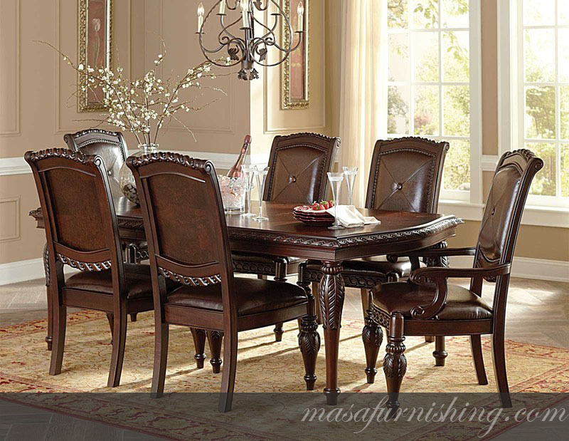 Dining Table Set - Solid Wood, 2-12 Chairs, Brown Finish | Durable, Traditional, Customizable, Worldwide Shipping