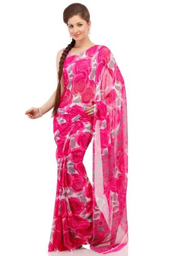 मैजेंटा कला शिफॉन मुद्रित साड़ी