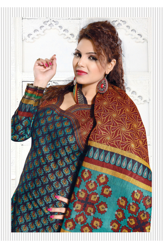 Designer Salwar Suits - Cotton Blend, 54 Inches Length, Teal Color | Elegant Design, Comfortable Fit, Stylish Look, Printed Work, Durable Material