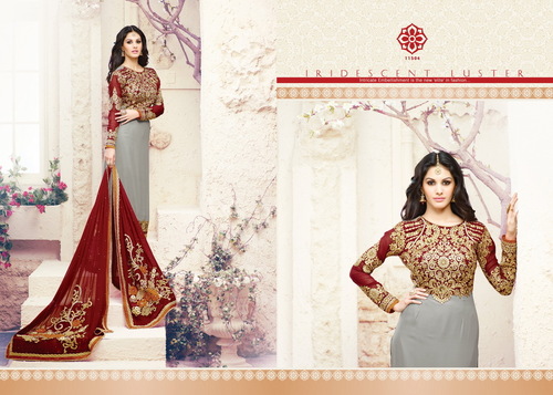 Exclusive Grey Georgette Embroidery Designer salwar suit