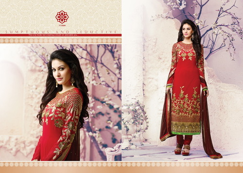 Buy Red Georgette Embroidery Designer Salwar suit