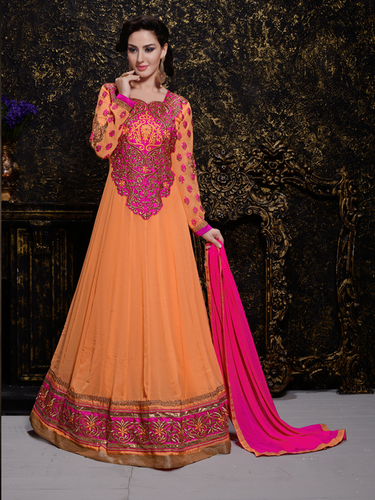 Buy Orange Georgette Embroidery Designer salwar suit