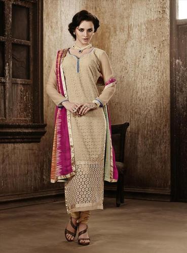 Buy Beige Georgette Embroidery Designer salwar suit