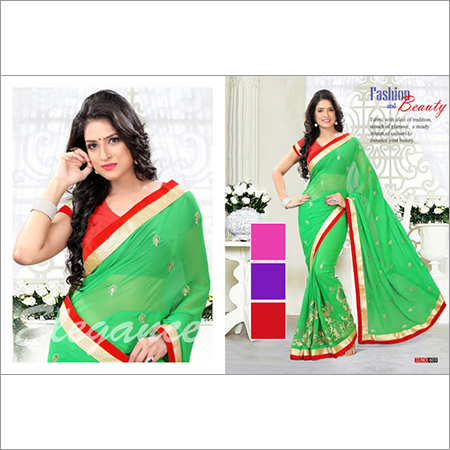Docile Green Georgette Saree