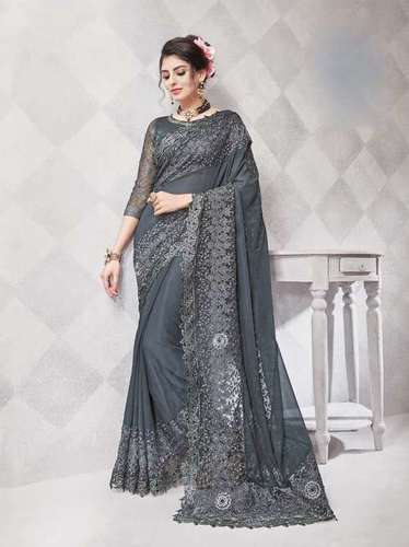 Crepe Orange Stylish Georgette Casual Wear Saree