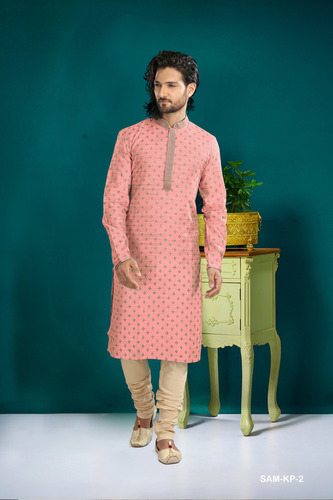 Peach Traditional Wear Men Kurta Payjama