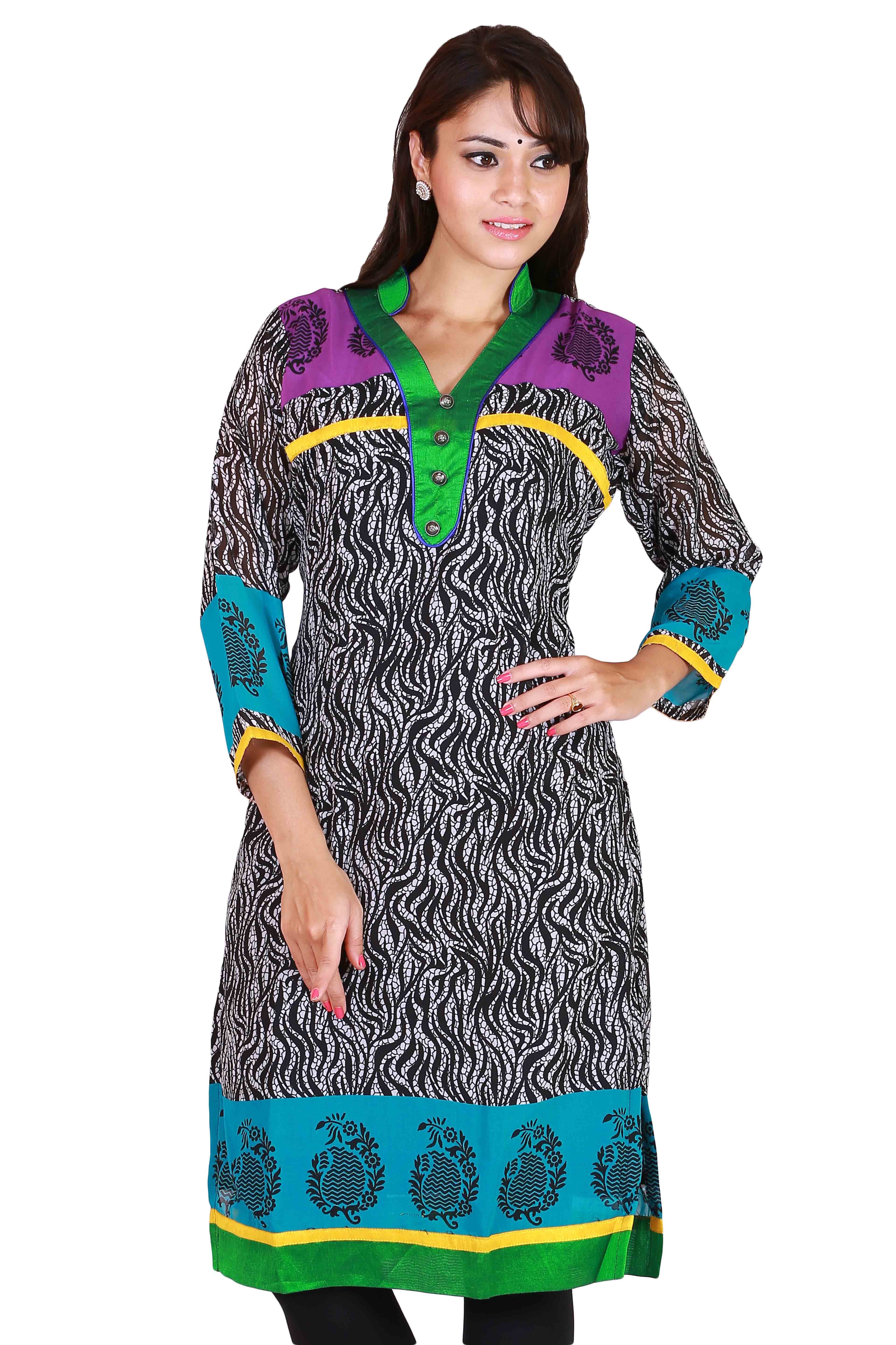 Rich Georgette With Digital Print And Trims