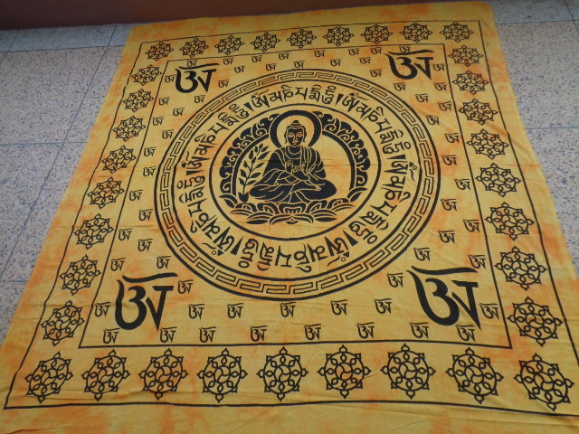 Meditation Buddha Tapestries - 100% Cotton, 140-240 Cm Lengths , Red Stripe Pattern For Elegant Home Decor