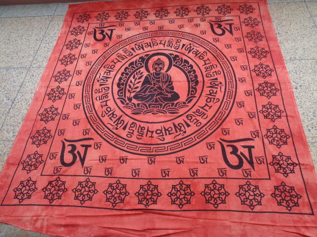 Meditation Buddha Tapestries - 100% Cotton, 140-240 Cm Lengths , Red Stripe Pattern For Elegant Home Decor