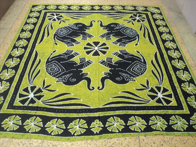Red And Black Elephant Batik Tapestry