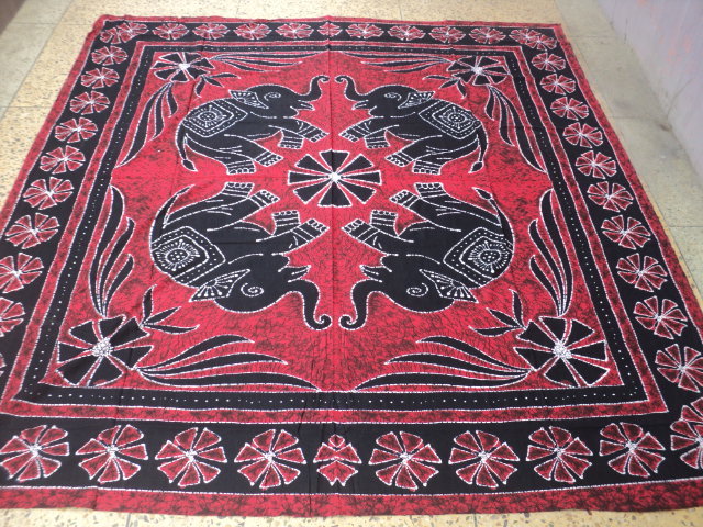 Red And Black Elephant Batik Tapestry