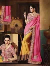 Pink And Yellow Designer Saree