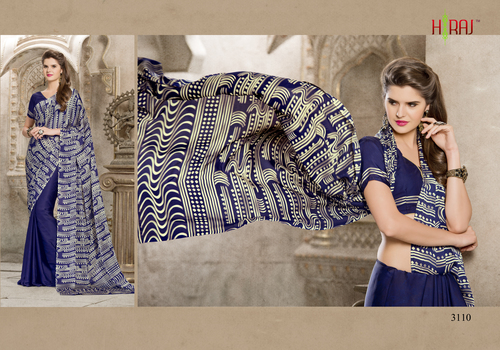 सार्टिन जॉर्जेट प्रिंटेड साड़ी एलेंज़िया सिल्क