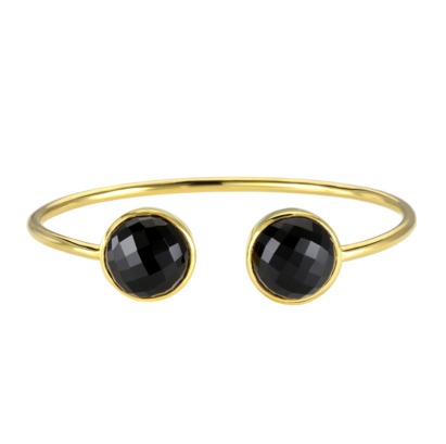 Black Onyx Gemstone Bangle - 925 Sterling Silver with 2 Micron Gold Vermeil, Ethnic Style for Women, Perfect for Weddings and Anniversaries