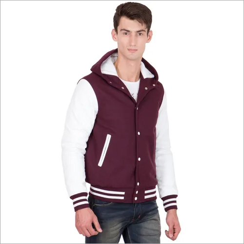 Marron White Hooded Varsity Jacket