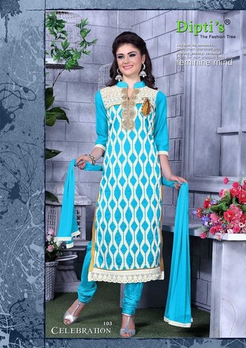 Ladies Designer Salwar Suit - Celebration D No 4 Unstitched Cotton Fabric, All-Season Washable Ethnic Wear