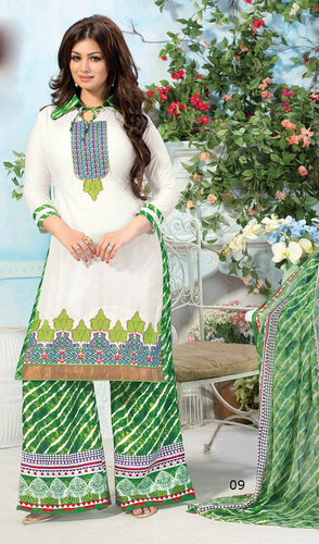 White Cotton Unstitched Thread Embroidery Work Patiyala Suit.