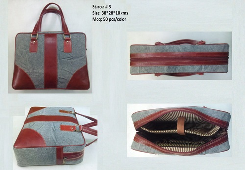 Vintage Canvas Laptop Bag - Genuine Leather, Standard Size, Brown Color | Zipper Closure, 1 Year Warranty