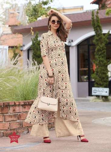 Fashion Studio Vol 2 Kajal Style Cotton Rayon Long Kurtis - Rayon & Cotton | Multicolour Printed, Casual & Formal Wear for All Seasons, 3-4th Full Sleeves