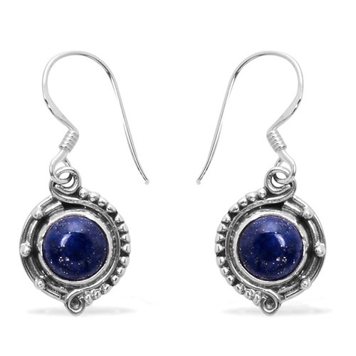 Round Lapis Lazuli Gemstone Silver Earring