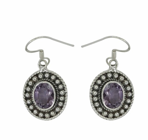 Oval Amethyst Gemstone Silver Earring
