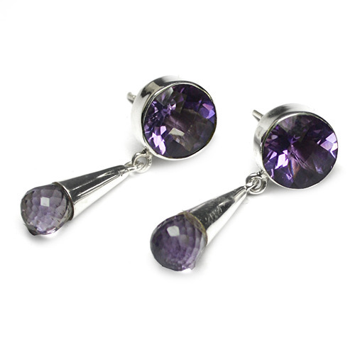 Round Amethyst Gemstone Silver Earring